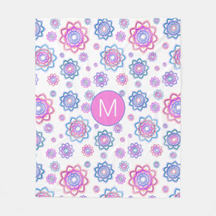 Couverture Polaire Fun Lotus Flower Monogramme rose Pastel Vert