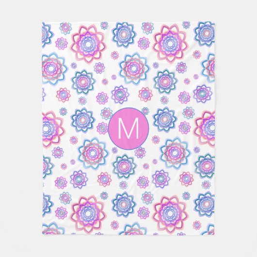 Couverture Polaire Fun Lotus Flower Monogramme rose Pastel Vert (Devant)