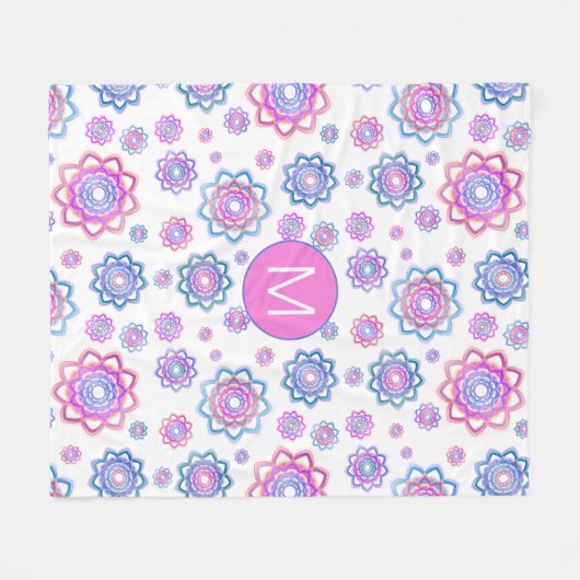Couverture Polaire Fun Lotus Flower Monogramme rose Pastel Vert (Devant (Horizontal))