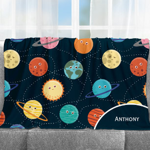 Couverture Polaire Fun Solar System Planets Pattern for Kids Blue