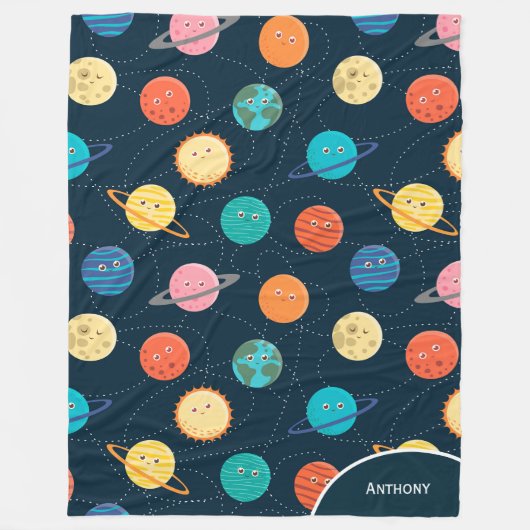Couverture Polaire Fun Solar System Planets Pattern for Kids Blue (Devant)