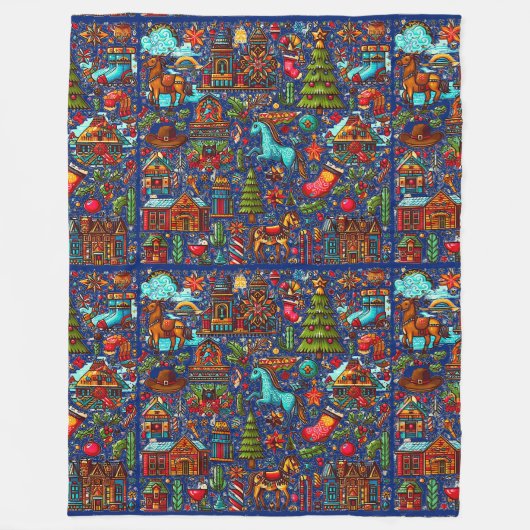 Couverture Polaire Fun Western Motif Christmas Blue (Devant)