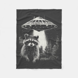 Couverture Polaire Funky Black and White Space Raccoon UFO