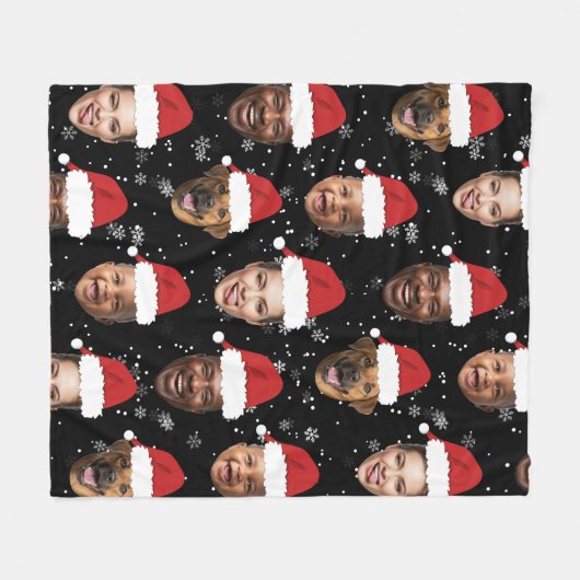 Couverture Polaire Funky Custom 4 Visages Photo Noël Chapeaux de Père (Devant (Horizontal))