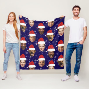 Couverture Polaire Funky Custom 4 Visages Photo Noël Chapeaux de Père