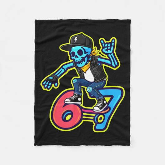 Couverture Polaire Funny 67 Skeleton Skater Meme Retro Skateboarding (Devant)