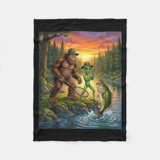 Couverture Polaire Funny Bigfoot Fishing Mens Alien Sasquatch Fishing (Devant)
