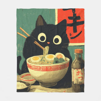 Couverture Polaire Funny Black Cat Eating Ramen