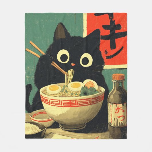 Couverture Polaire Funny Black Cat Eating Ramen (Devant)