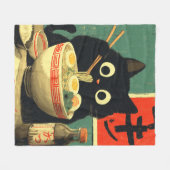 Couverture Polaire Funny Black Cat Eating Ramen (Devant (Horizontal))