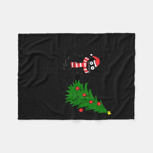 Couverture Polaire Funny Black Cat Gift Pushing Christmas Tree Over C (Devant (Horizontal))