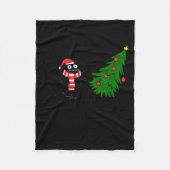 Couverture Polaire Funny Black Cat Gift Pushing Christmas Tree Over C (Devant)