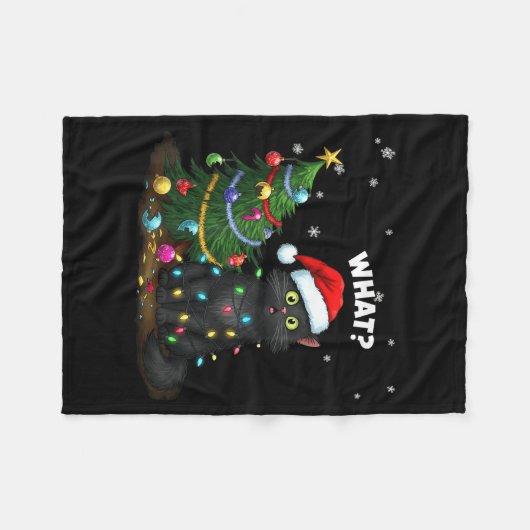 Couverture Polaire Funny Black Cat Pushing Christmas Tree  (Devant (Horizontal))