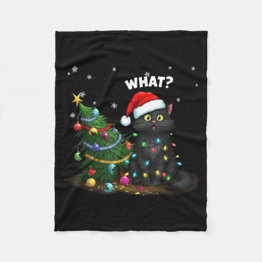 Couverture Polaire Funny Black Cat Pushing Christmas Tree  (Devant)