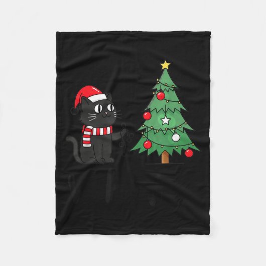 Couverture Polaire Funny Black Cat Pushing Christmas Tree Over Cat Wh (Devant)