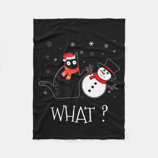 Couverture Polaire Funny Black Cat Pushing Snowman Christmas Winter C (Devant)