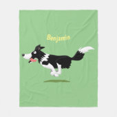 Couverture Polaire Funny Border Collie chien en course dessin animé (Devant)