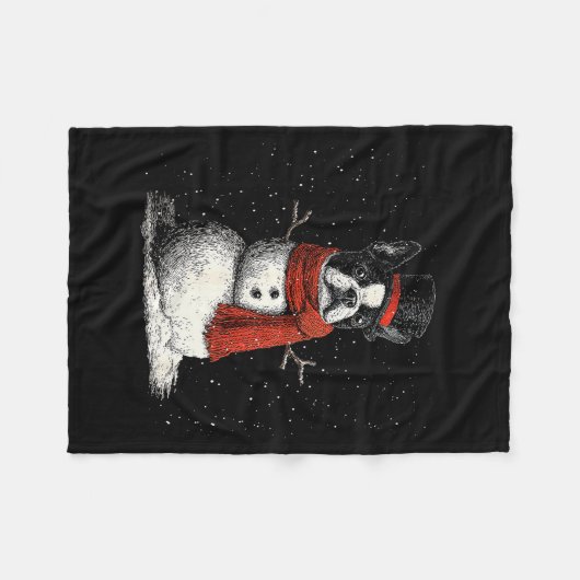 Couverture Polaire Funny Boston Terrier Dog Christmas Snowman Xmas Pa (Devant (Horizontal))