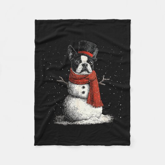 Couverture Polaire Funny Boston Terrier Dog Christmas Snowman Xmas Pa (Devant)