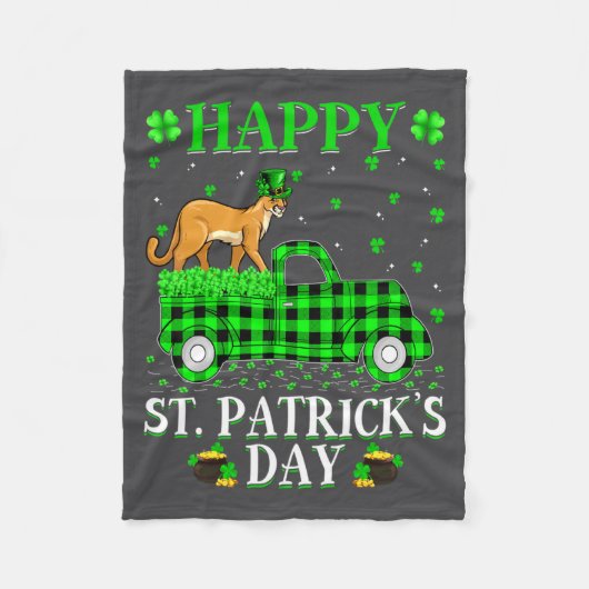 Couverture Polaire Funny Buffalo Plaid Green Truck Cougar St Patrick  (Devant)