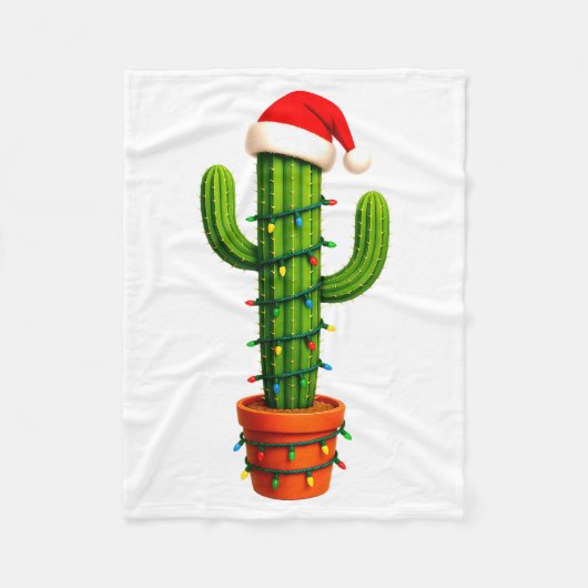Couverture Polaire Funny Cactus Santa Hat Xmas Tree Lights Merry Chri (Devant)