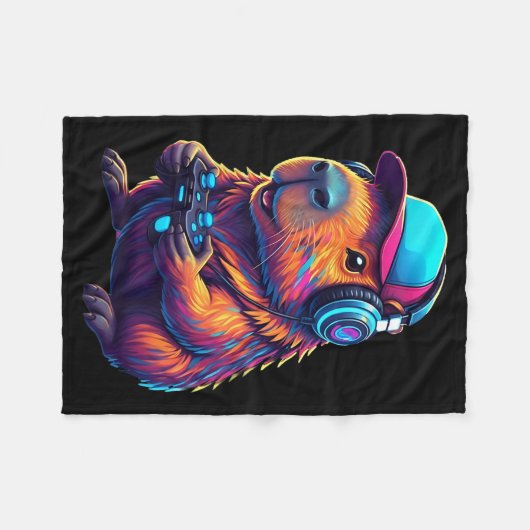 Couverture Polaire Funny Capybara Gamer Gaming Video Games Capybara (Devant (Horizontal))