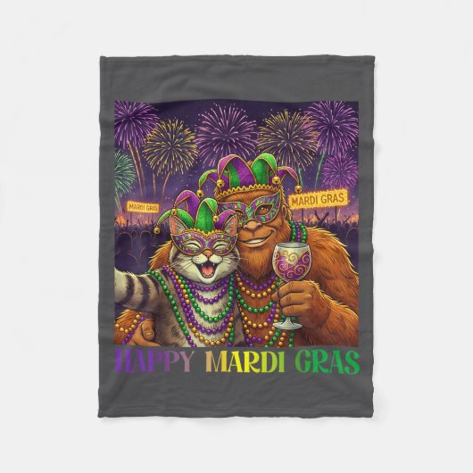 Couverture Polaire Funny Cat Bigfoot Selfie Mardi Gras Carnival Party (Devant)