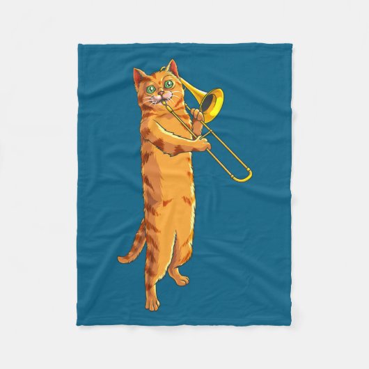 Couverture Polaire Funny Cat Playing Trombone Gift Cool Kitten Musici (Devant)