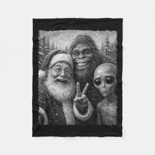 Couverture Polaire Funny Cat Santa Bigfoot Alien Christmas Selfie Tee (Devant)
