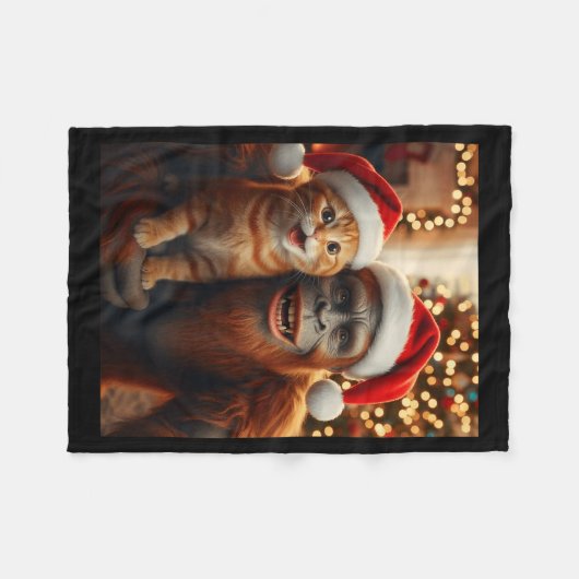 Couverture Polaire Funny Cat Selfie With Bigfoot Christmas Sasquatch (Devant (Horizontal))