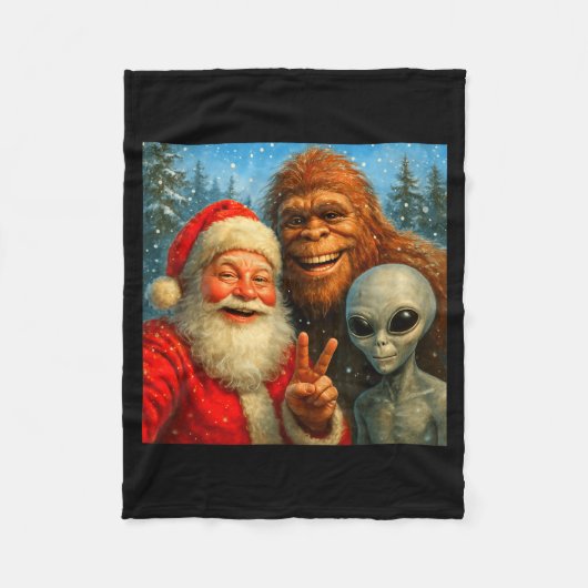 Couverture Polaire Funny Cat Selfie With Santa Claus & Bigfoot Me (Devant)