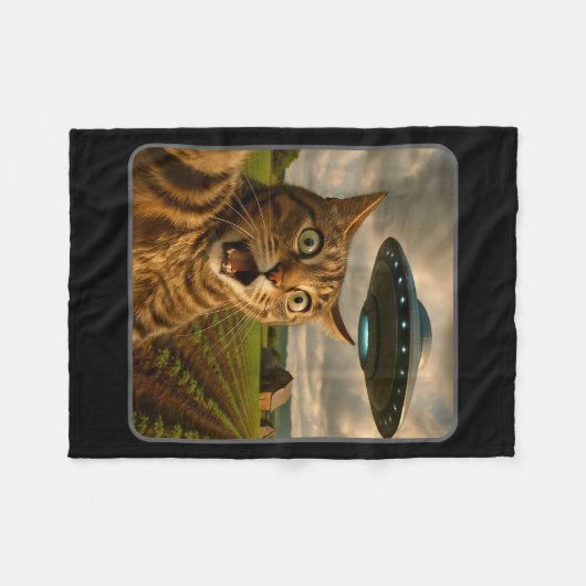Couverture Polaire Funny Cat Selfie With Ufo Alien Meme  (Devant (Horizontal))