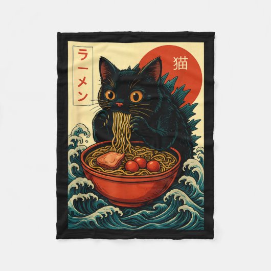 Couverture Polaire Funny Catzilla Anime Ramen Japanese Cat Men Women (Devant)