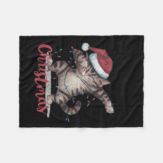 Couverture Polaire Funny Chat noir Halloween Funny Noël (Devant (Horizontal))