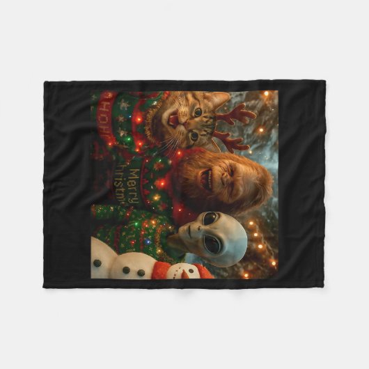 Couverture Polaire Funny Christmas Cat Selfie With Bigfoot Alien Ugly (Devant (Horizontal))