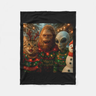 Couverture Polaire Funny Christmas Cat Selfie With Bigfoot Alien Ugly