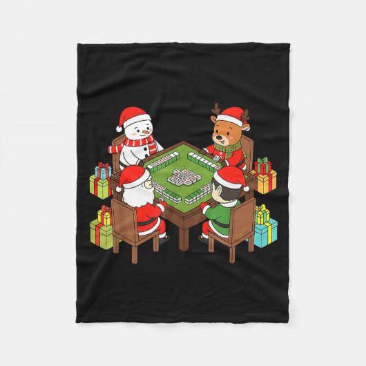 Couverture Polaire Funny Christmas Mahjong Santa Snowman Elf Reindeer (Devant)