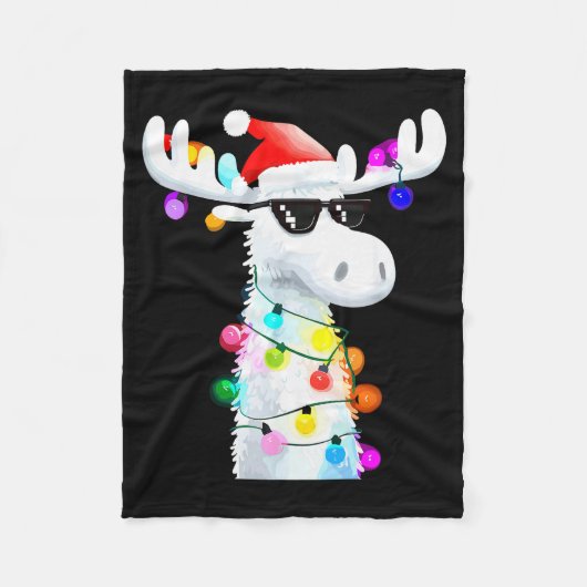 Couverture Polaire Funny Christmas Moose With Sungles And Holiday Lig (Devant)