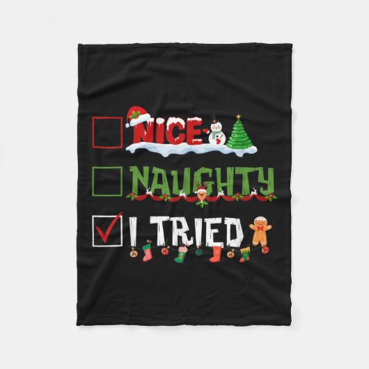 Couverture Polaire Funny Christmas Pajama Lights Nice Naughty I Tried (Devant)