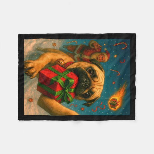 Couverture Polaire Funny Christmas Pug Shirt - Selfie With Santa Xmas (Devant (Horizontal))