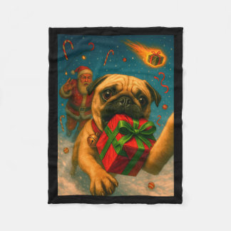 Couverture Polaire Funny Christmas Pug Shirt - Selfie With Santa Xmas