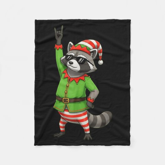 Couverture Polaire Funny Christmas Raccoon Dressed As Elf With Sungle (Devant)