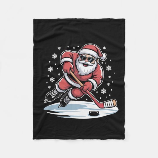Couverture Polaire Funny Christmas Santa Playing Ice Hockey Xmas (Devant)