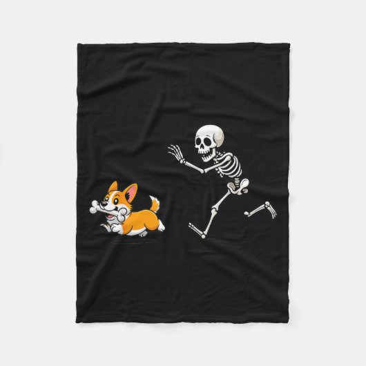 Couverture Polaire Funny Corgi Dog Steals Skeleton Bone Halloween (Devant)
