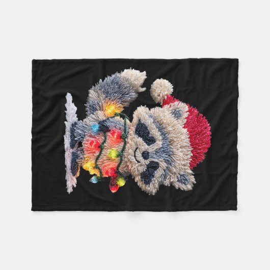 Couverture Polaire Funny Crochet Christmas Raccoon Xmas Lights Girly  (Devant (Horizontal))