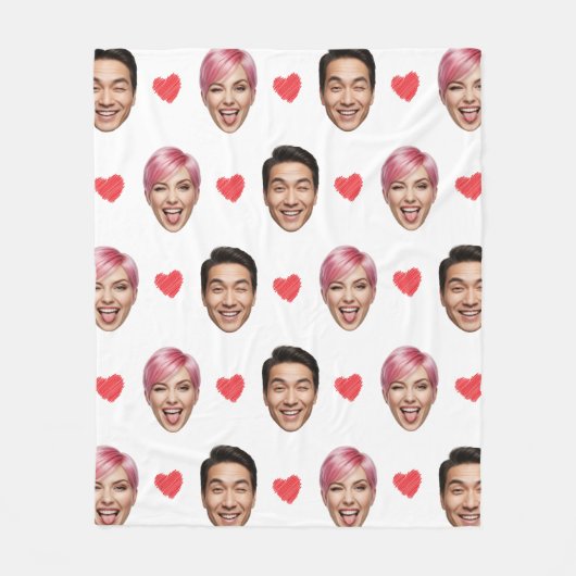 Couverture Polaire Funny Custom Couple Faces Pattern Red Hearts (Devant)