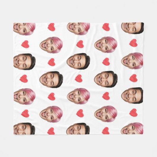 Couverture Polaire Funny Custom Couple Faces Pattern Red Hearts (Devant (Horizontal))