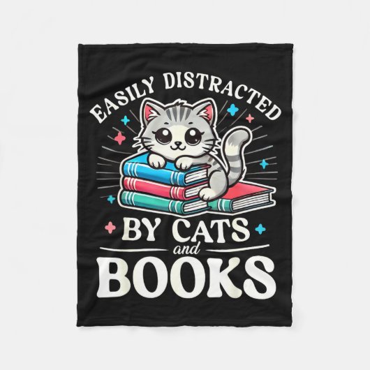 Couverture Polaire Funny Cute Easily Distracted By Cats And Books (Devant)