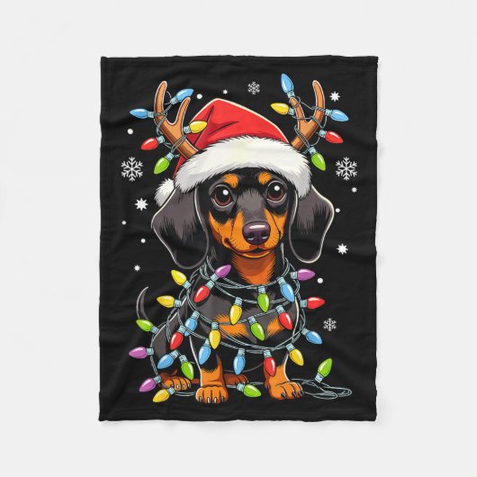 Couverture Polaire Funny Dachshund Christmas Lights Santa Hat Xmas  (Devant)