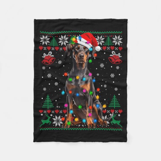 Couverture Polaire Funny Doberman Christmas Santa Hat Dog Ugly Sweate (Devant)